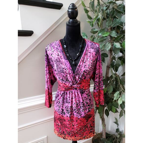One World Shirt Women Size XL Pink Black Polyester A-Line Long Sleeve - Picture 1 of 12